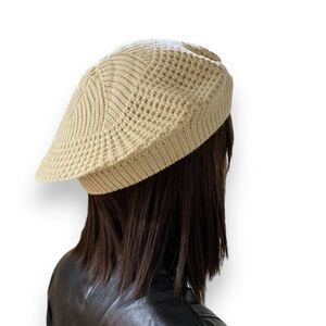 NEW Womens’s Beige Crochet Knit Beret Beanie Hat